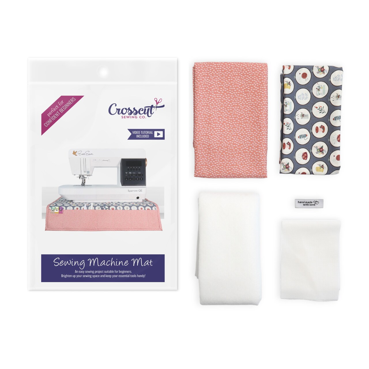 Crosscut Sewing Co.® Sewing Machine Mat Sewing Project Kit for Beginners with Fabric, Instructions and Video